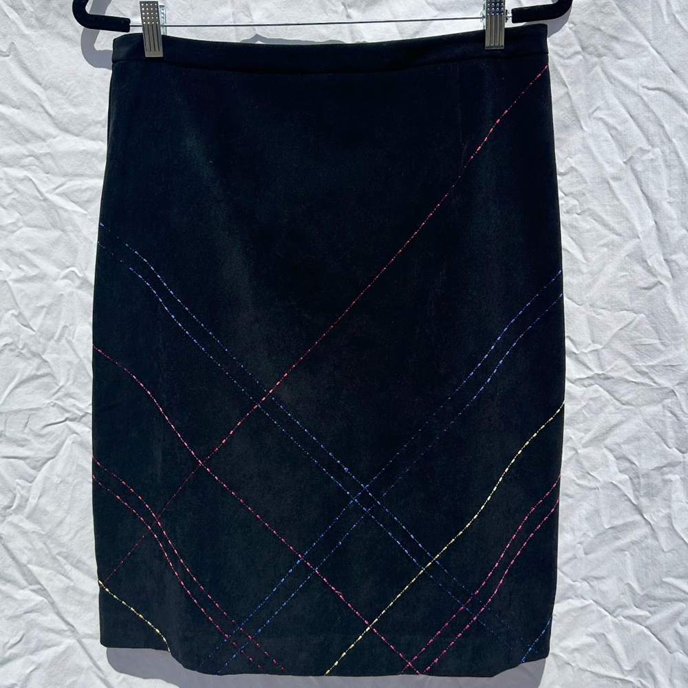Velvet Primary Color Contrast Stitching Design Pencil Skirt